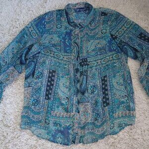 Susan Graver Style Womens 3X Paisley Print Tunic Blouse Sheer Long Sleeve
